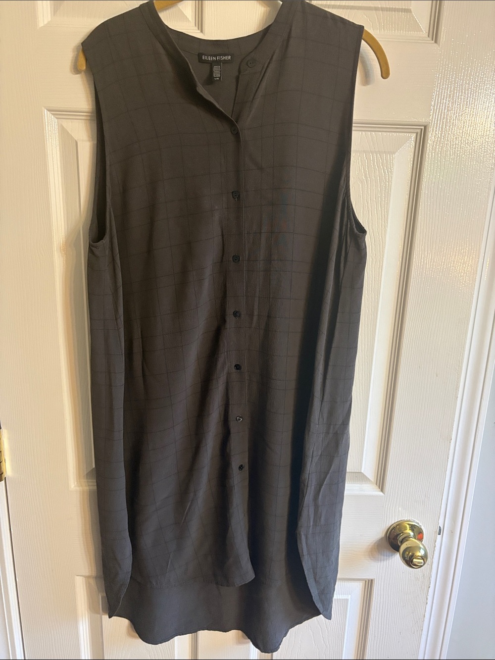 Eileen Fisher Charcoal Gray Sleeveless Button-Front Long Vest